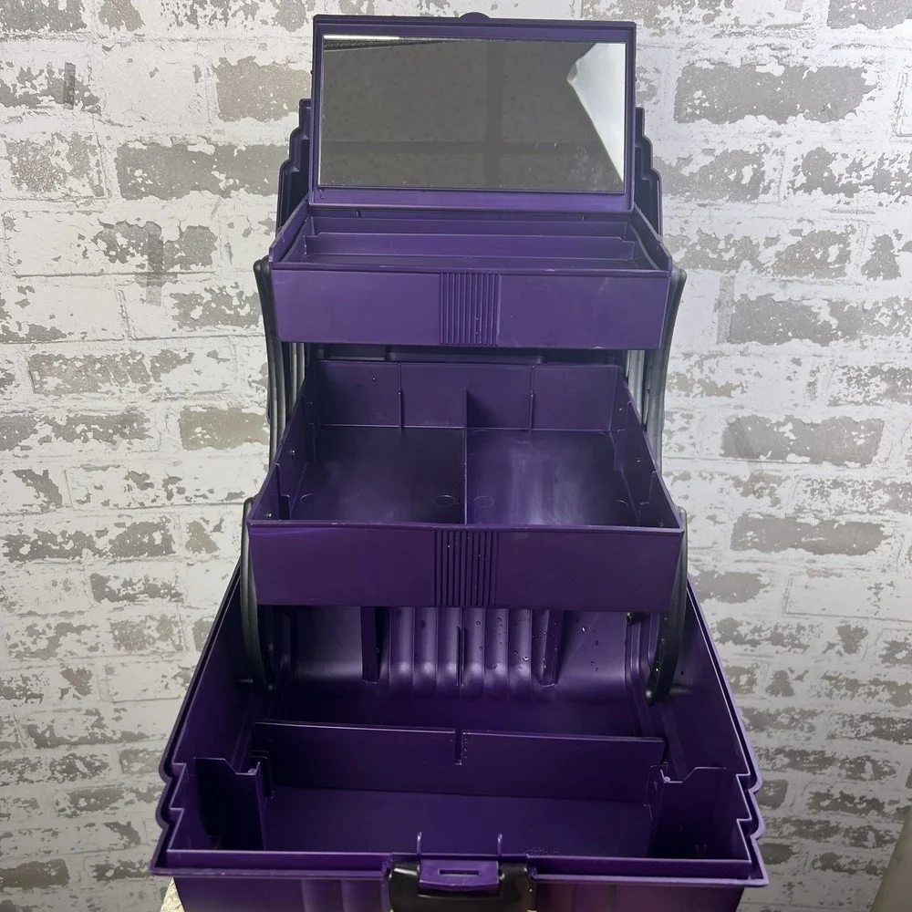Vtg 90s Sassaby XL Travel Makeup Case Purple Black Model 103 Deluxe Plus 3 Tier